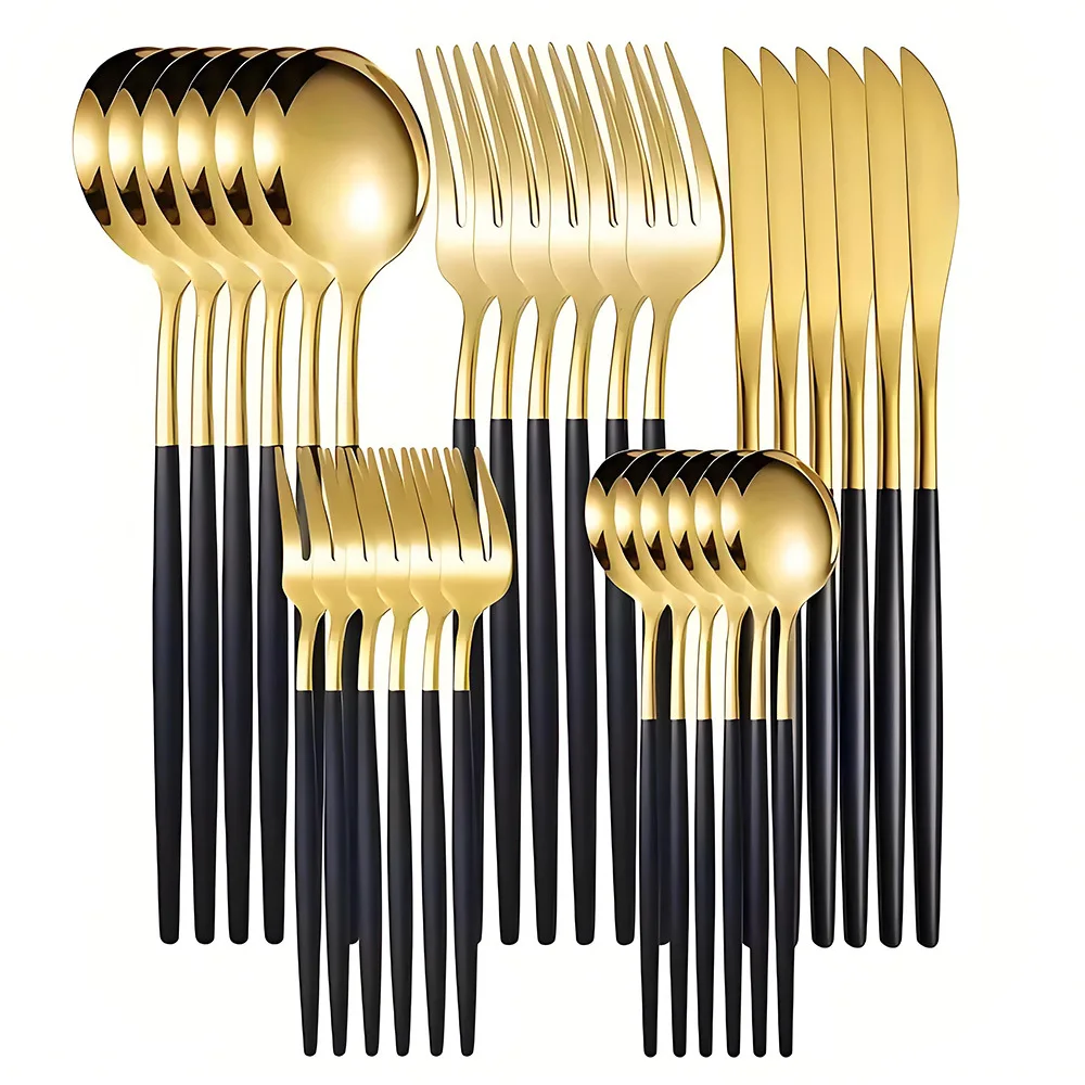 30Guest Golden Rose Gold Plastic Cutlery Set Crystal Clear Cutlery-set Plastic Dinner Knife Fork Spoon Birthday Party Household