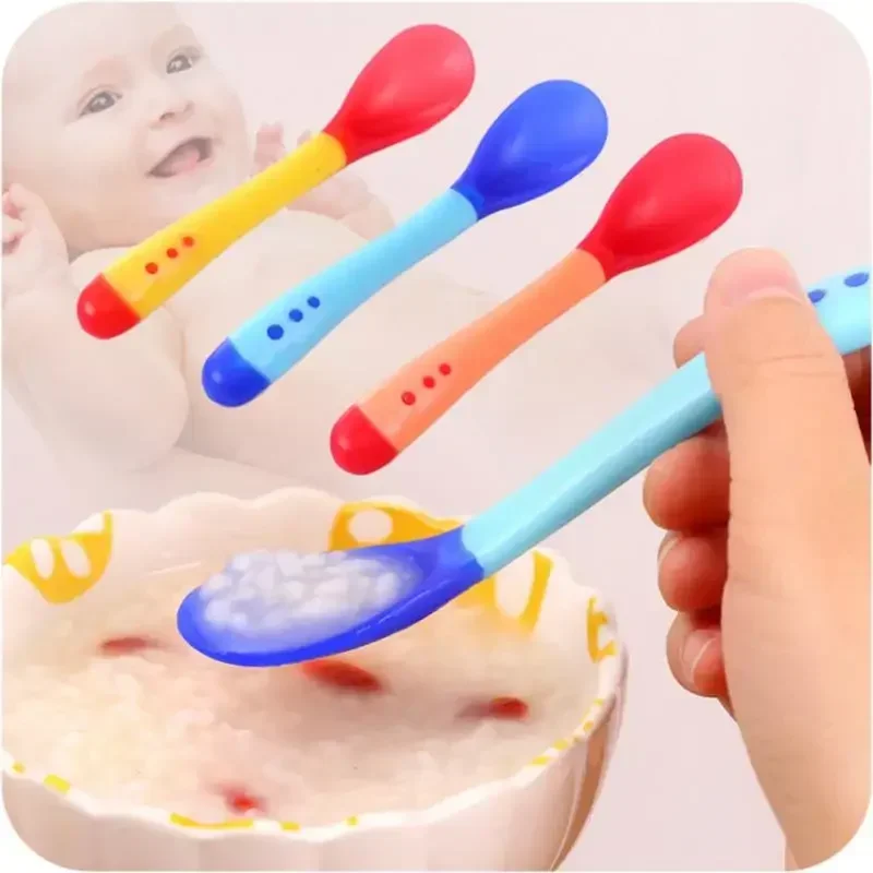 Silicone Baby Feeding Spoons Tableware Waterproof Spoon Temperature Sensing Spoonsuitable for Children's Feeding Baby Spoons