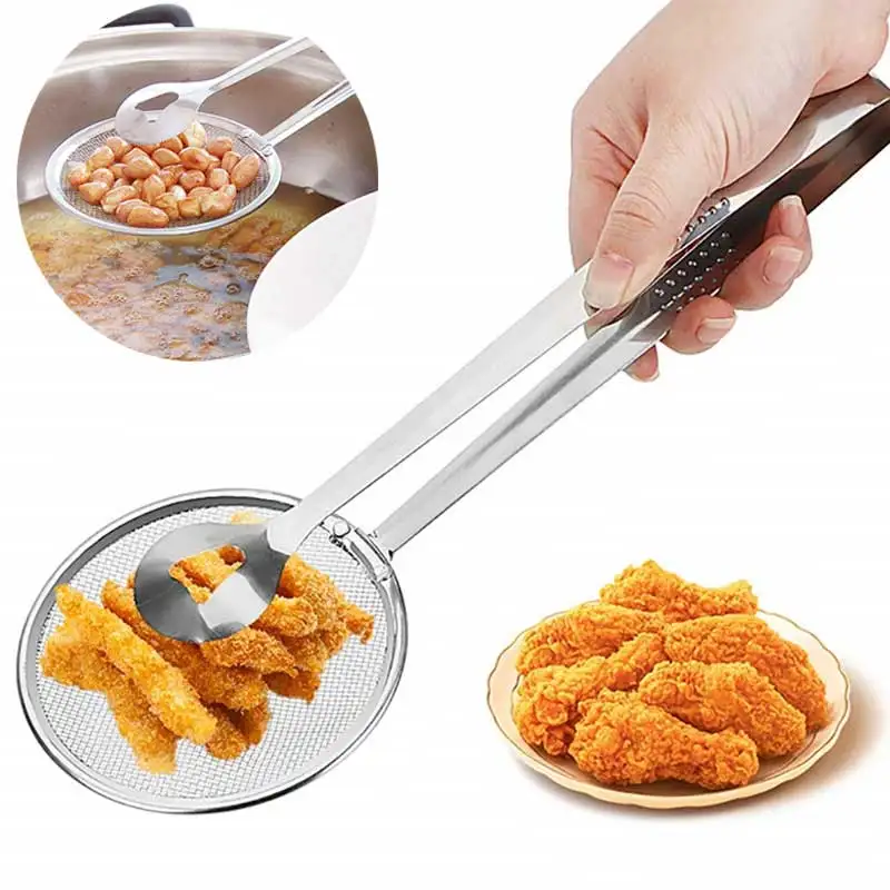 Vegetable Residue Oil Mesh Colander Strainer Stainless Steel Mesh Skimmer Frying Food Tong Clip Hot Pot Filter Kitche Gadgets
