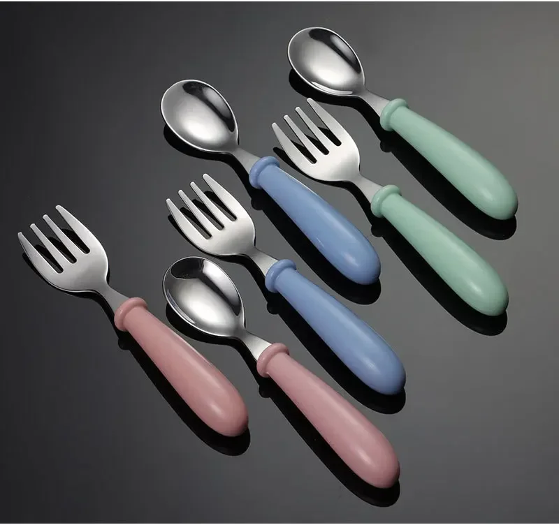 Child Feeding Tableware Set Children Utensil Stainless Steel Toddler Dinnerware Cutlery Cartoon Infant Food Feeding Spoon Fork
