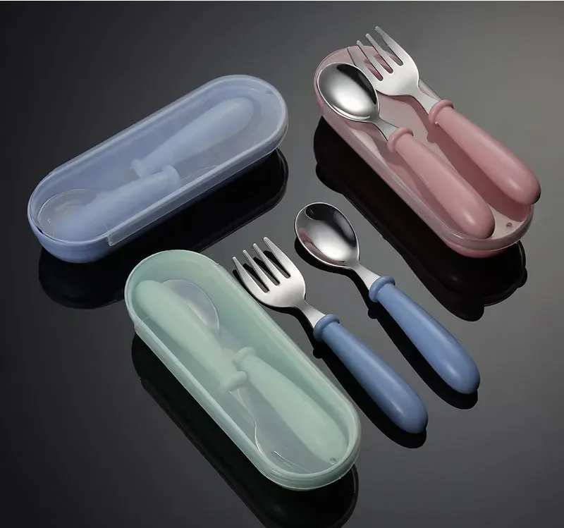 Child Feeding Tableware Set Children Utensil Stainless Steel Toddler Dinnerware Cutlery Cartoon Infant Food Feeding Spoon Fork