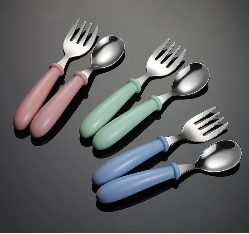 Child Feeding Tableware Set Children Utensil Stainless Steel Toddler Dinnerware Cutlery Cartoon Infant Food Feeding Spoon Fork