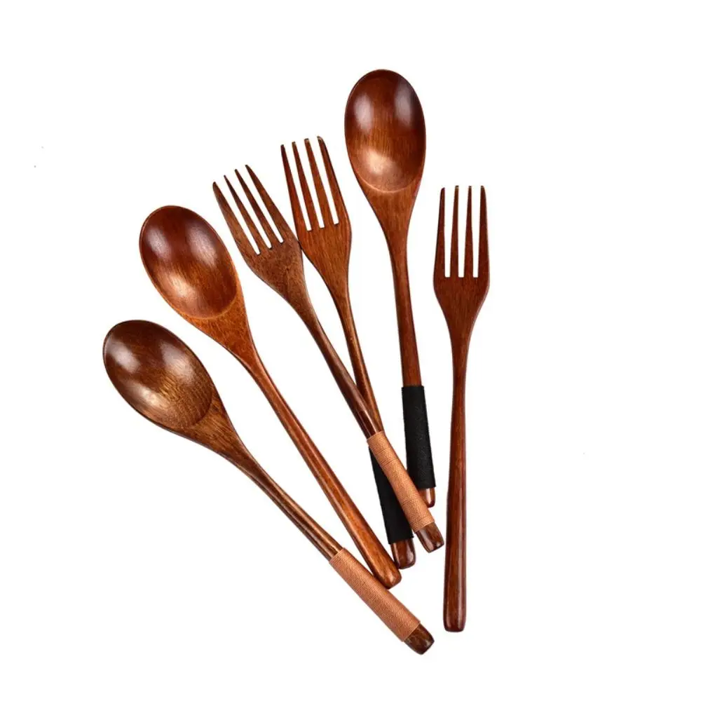 New Wooden Spoon Wooden Fork Utensil Cereal Fork Kitchen Accessories Kitchen Spoon Fork Dinnerware Cutlery Rice Soups Spoon