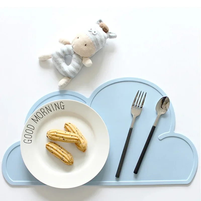 Food Grade Silicone 1Pcs Kitchen Gadget Cloud Shape Placemat Kids Plate Mat, Waterproof, Heat Insulation, Easy Cleaning