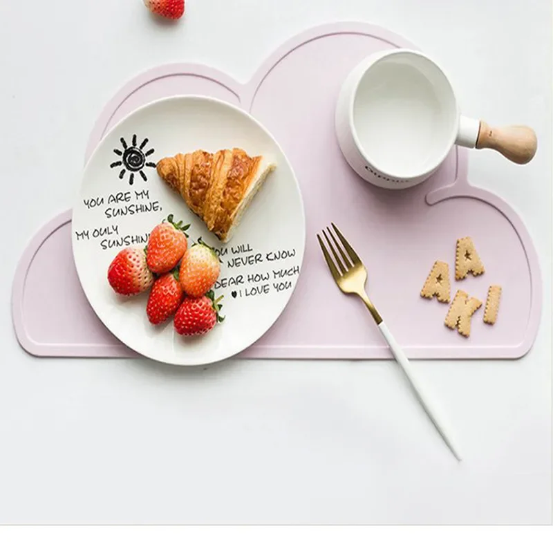 Food Grade Silicone 1Pcs Kitchen Gadget Cloud Shape Placemat Kids Plate Mat, Waterproof, Heat Insulation, Easy Cleaning
