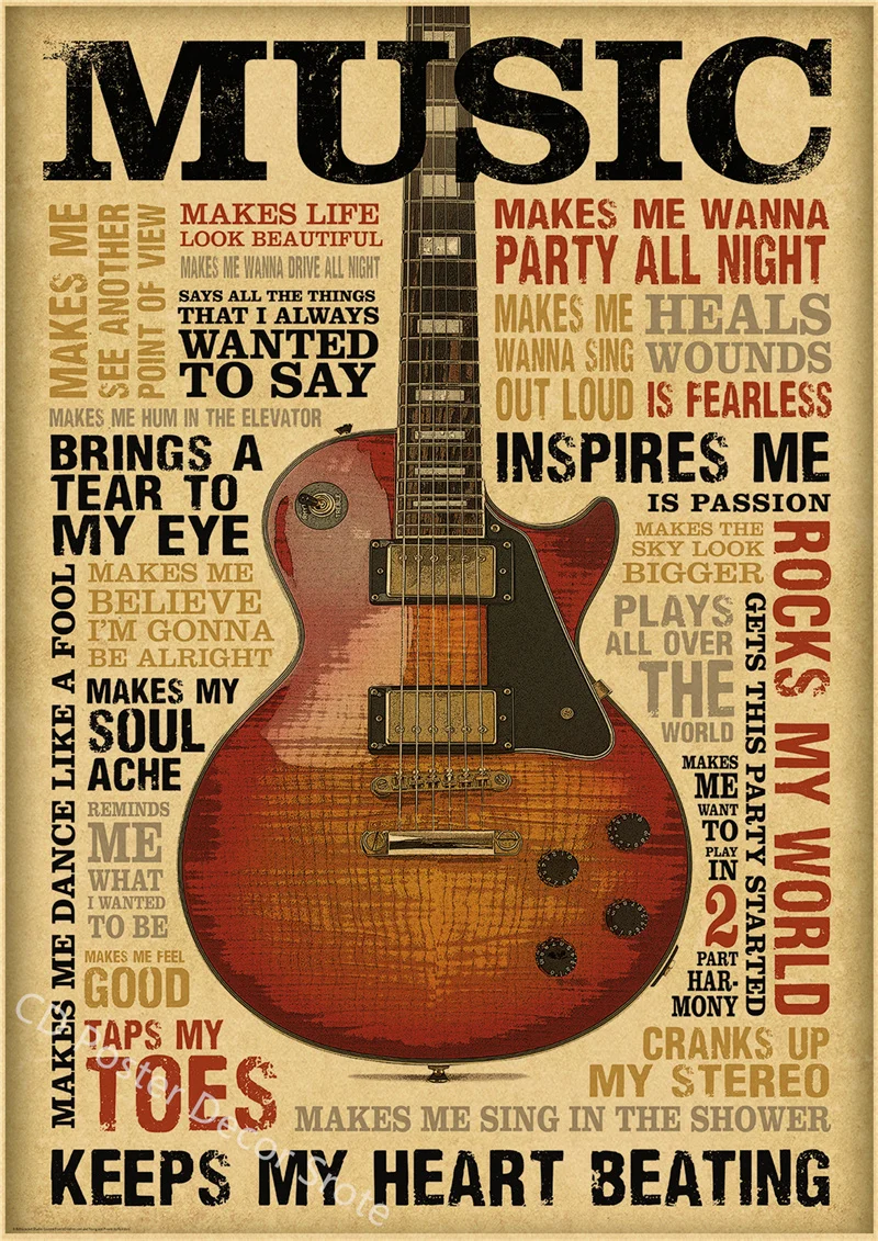 Guitar Collection Poster Prints Kraft Paper Posters DIY Vintage Home Room Bar Cafe Music Club Decor Aesthetic Art Wall Painting