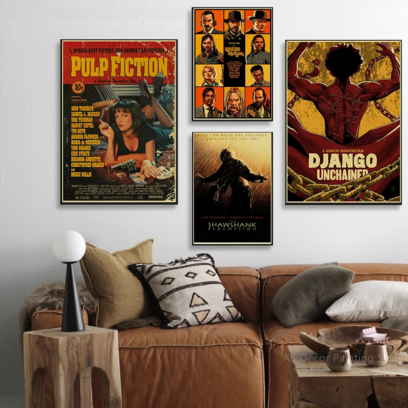 Classic Movie Collection Retro Posters Pulp Fiction/Django Unchained Prints Tarantino Vintage Home Room Art Wall Decor Painting