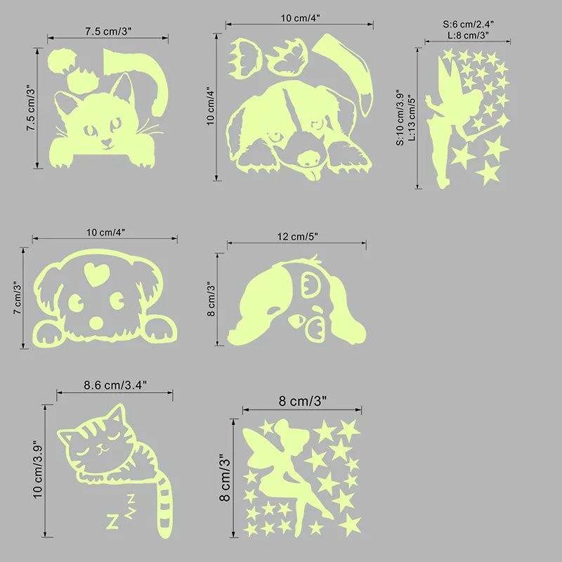 Home Decor White Background Luminous Wall Sticker Cat Star Fairy Carved Luminous Sticker Switch Decorative Sticker Glow Stickers