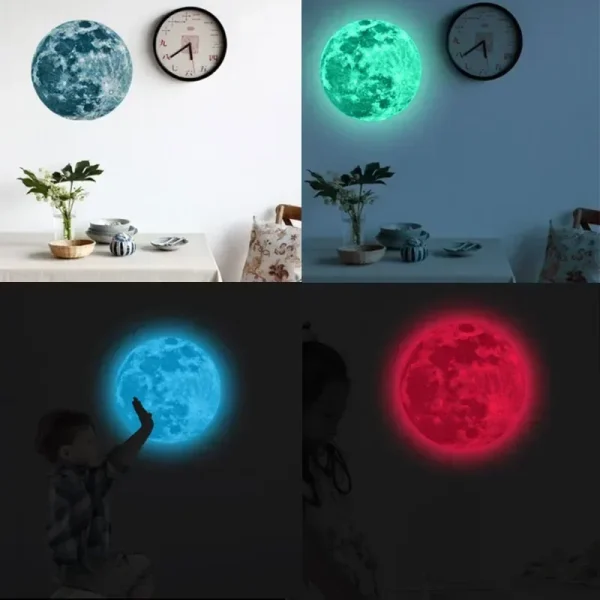 New Luminous Moon Sticker PVC Waterproof Green Blue Pink Glowing Moon Sticker Home Glow in The Dark Wall Decoration Stickers