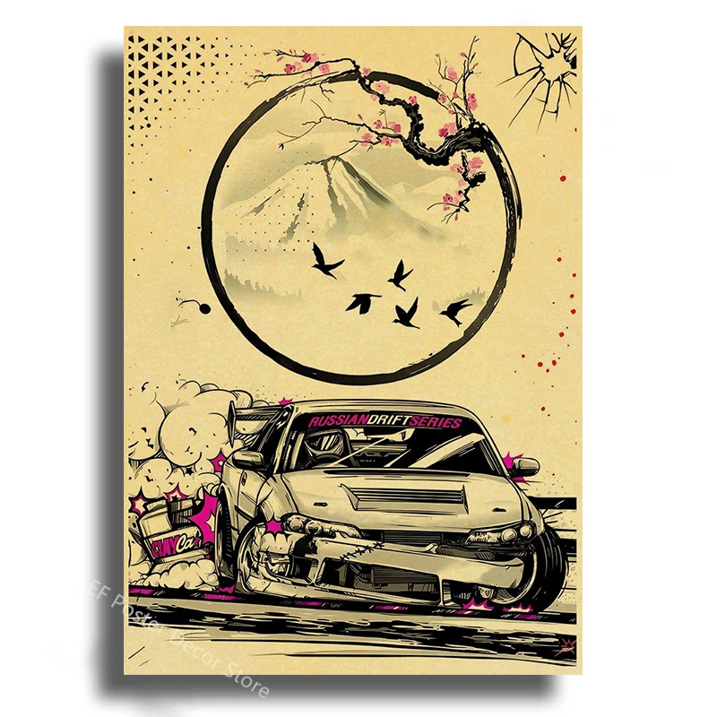 Japanese Cars Samurai Poster Painting Japan Racing Home Club Decor Wall Picture Vintage Aesthetic Jdm Car Gtr Anime Moon Printis