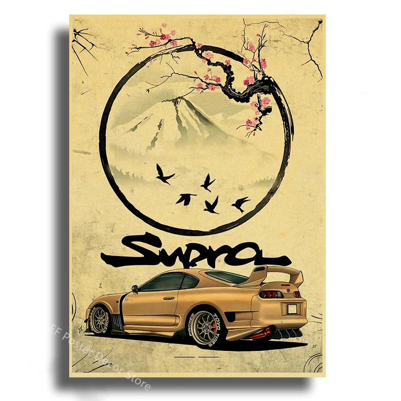 Japanese Cars Samurai Poster Painting Japan Racing Home Club Decor Wall Picture Vintage Aesthetic Jdm Car Gtr Anime Moon Printis