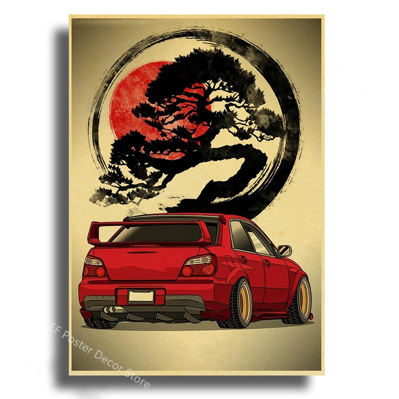 Japanese Cars Samurai Poster Painting Japan Racing Home Club Decor Wall Picture Vintage Aesthetic Jdm Car Gtr Anime Moon Printis