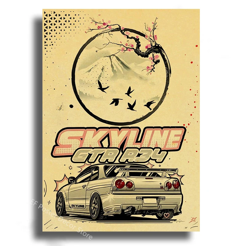 Japanese Cars Samurai Poster Painting Japan Racing Home Club Decor Wall Picture Vintage Aesthetic Jdm Car Gtr Anime Moon Printis