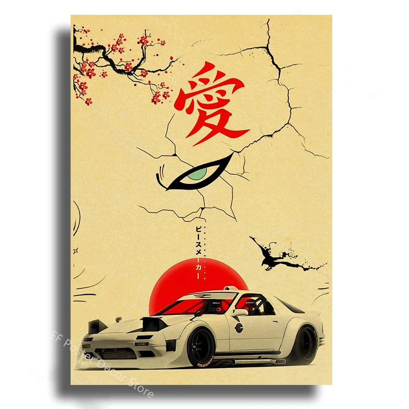 Japanese Cars Samurai Poster Painting Japan Racing Home Club Decor Wall Picture Vintage Aesthetic Jdm Car Gtr Anime Moon Printis