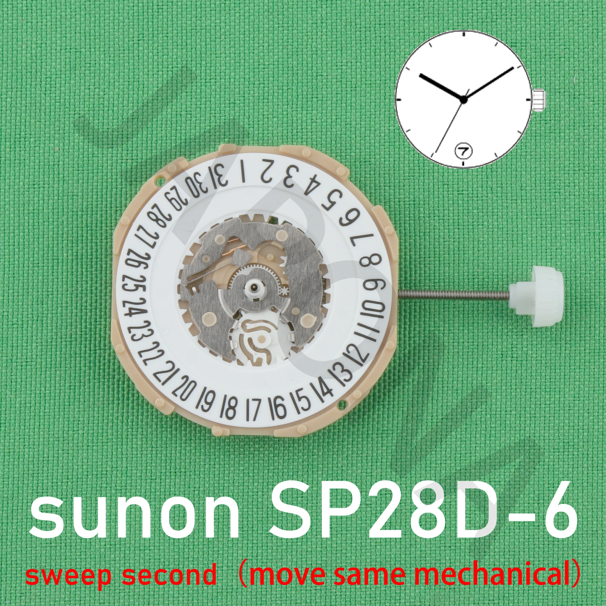 SP28 movement Chinese SUNON SP28D-3 sweep second with date movement same machinery wholesale sweep movement