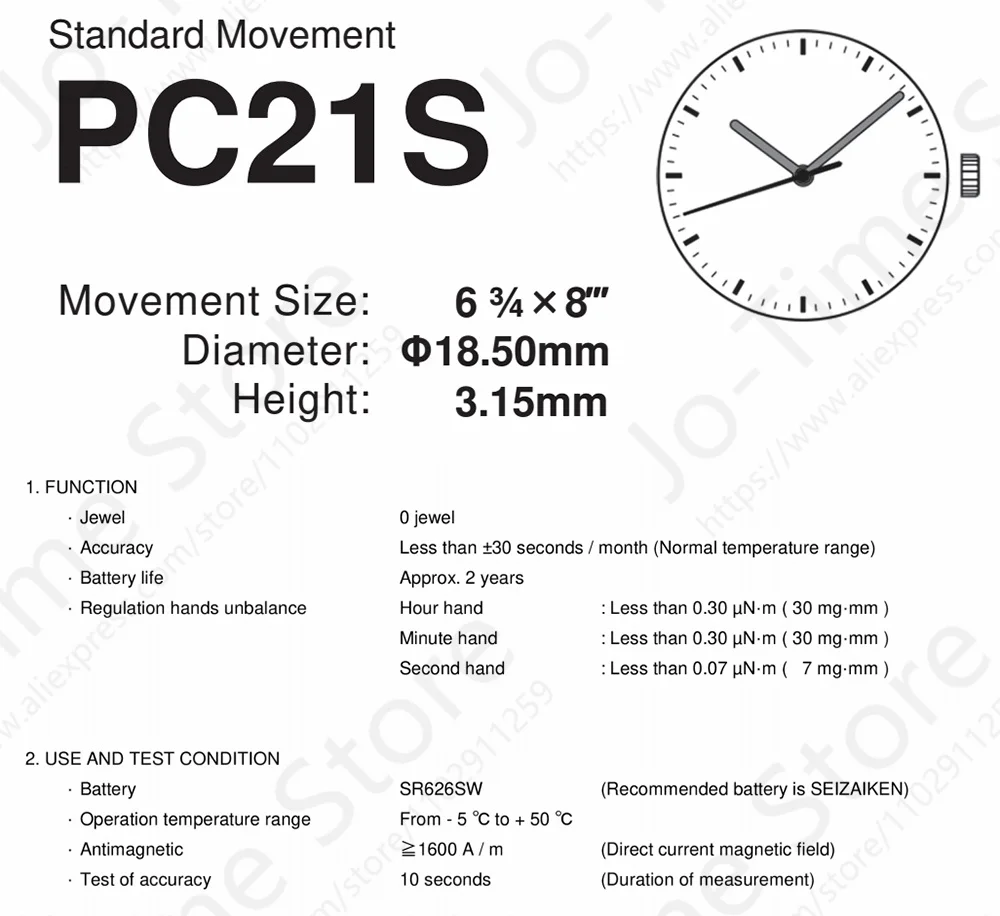 TMI PC21 Japanese Quartz Movement Watch Accessories 3-Hands Electronic Replacement for Miyota PC21s High-Quality Watch Repair