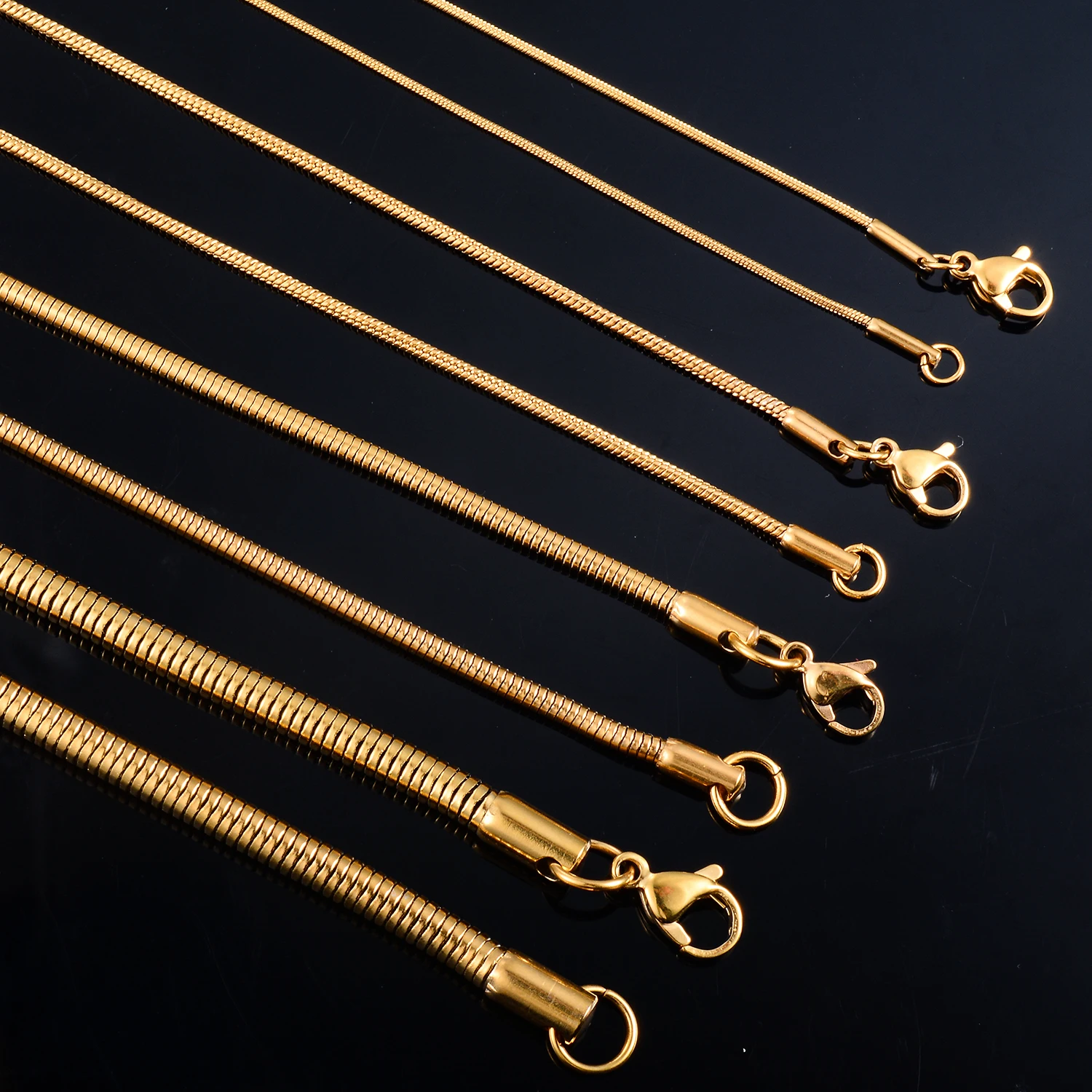 1mm/1.5mm/2.4mm/4.2mm Stainless Steel Round Snake Chain Gold Color Necklace For Women And Men Hip Hop Jewelry Gift