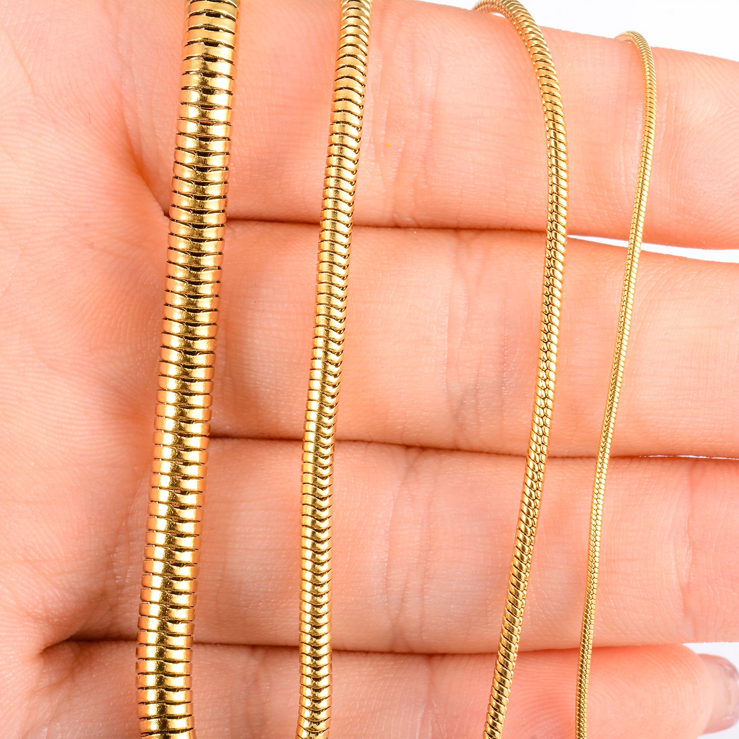 1mm/1.5mm/2.4mm/4.2mm Stainless Steel Round Snake Chain Gold Color Necklace For Women And Men Hip Hop Jewelry Gift