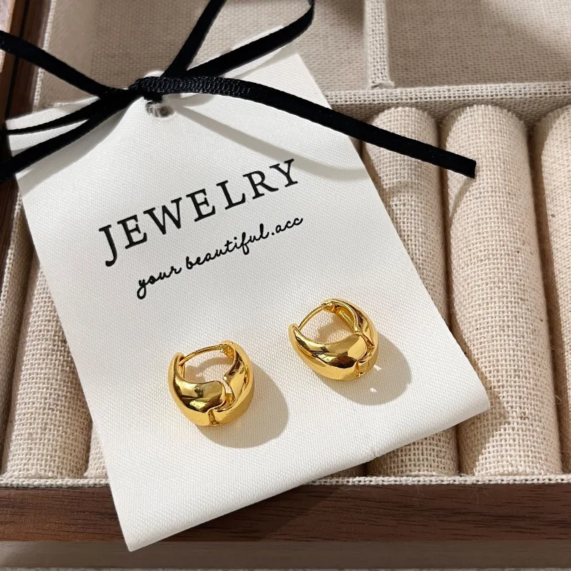 925 Sterling Silver Vintage Gold Round Earrings For Women Trendy Earring Jewelry Prevent Allergy Party Accessories Gift