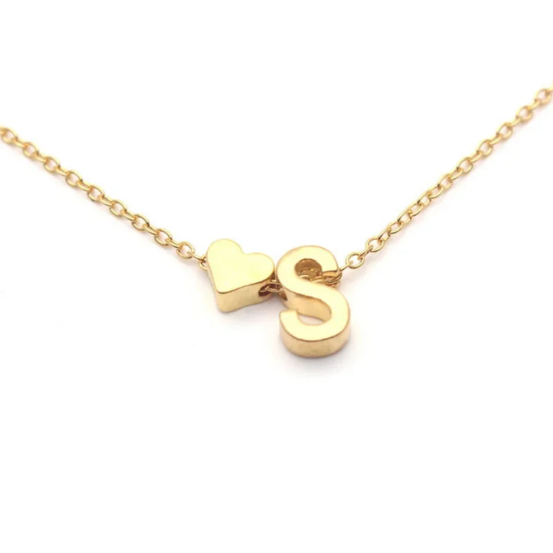 XINYI Fashion Tiny Heart Dainty Initial Necklace Gold Silver Color Letter Name Choker For Women Pendant Jewelry Gift