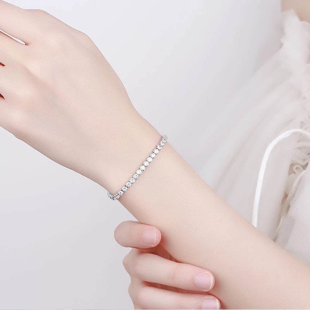 New 925 Sterling Silver Bracelet Love Elegant Zircon Tennis Crystal Chain for Women Fashion Noble Engagement Wedding Glam