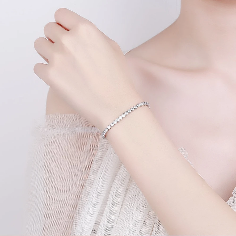 New 925 Sterling Silver Bracelet Love Elegant Zircon Tennis Crystal Chain for Women Fashion Noble Engagement Wedding Glam
