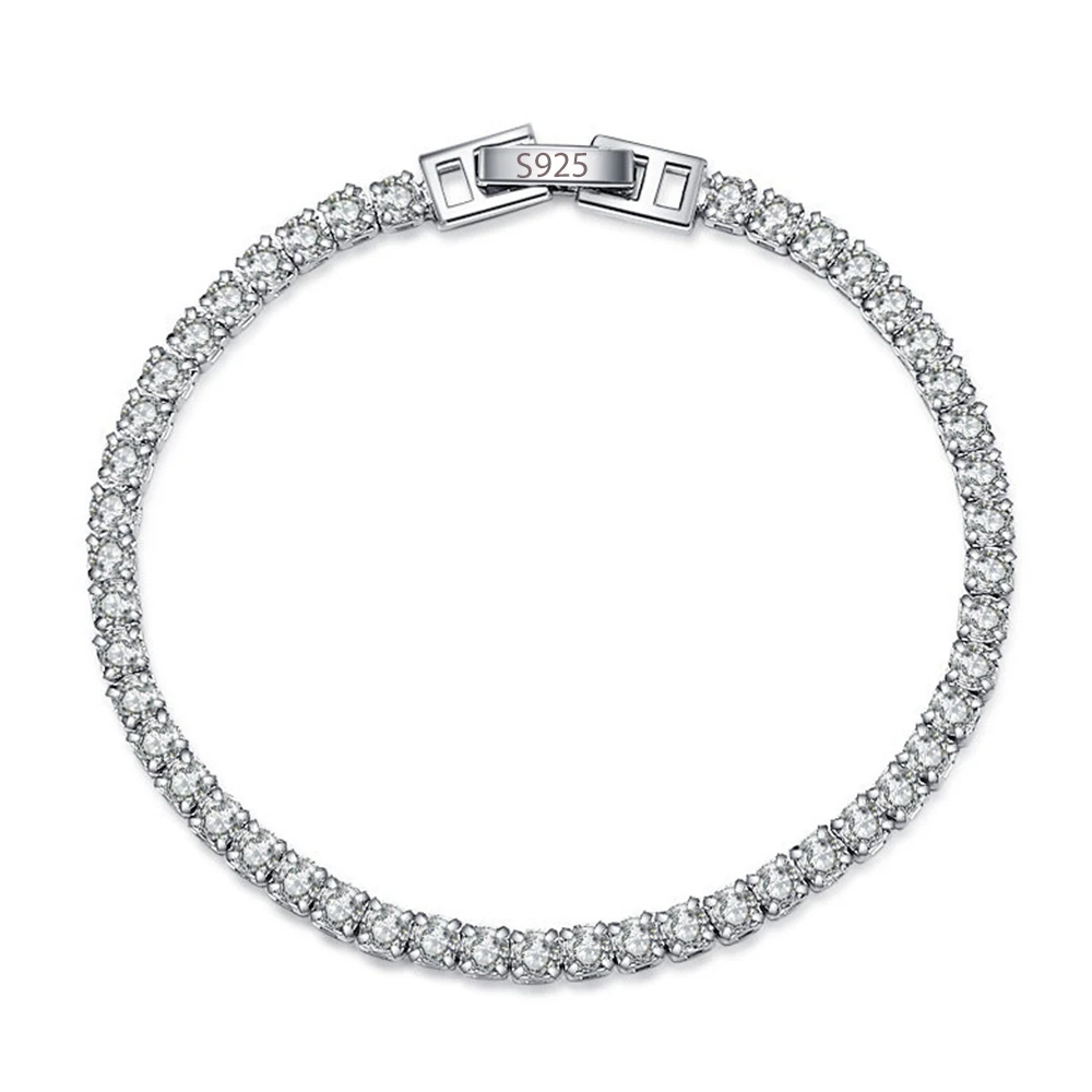 New 925 Sterling Silver Bracelet Love Elegant Zircon Tennis Crystal Chain for Women Fashion Noble Engagement Wedding Glam