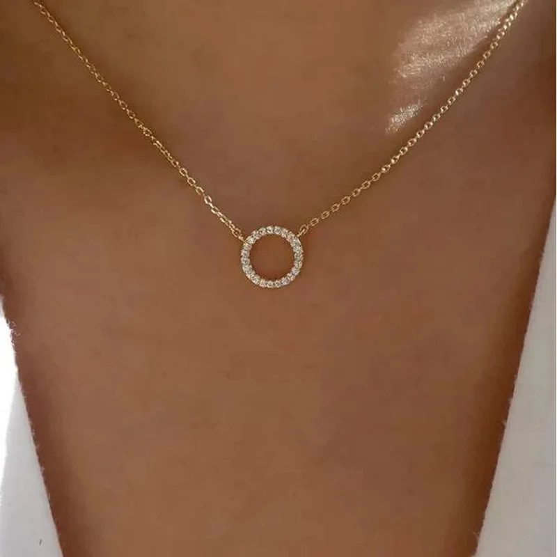 Fashion Geometric Circular Necklace for Women Minimalist Stick Pendant Link Chain Necklace Collarbone Collares Jewelry Ожерелье