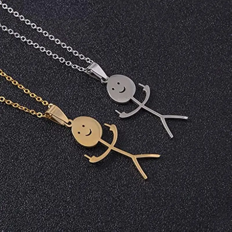 Hip Hop Funny Doodle Pendant Necklace For Man Woman Funny Stickman Middle Finger Rock Punk Jewelry Party Gift