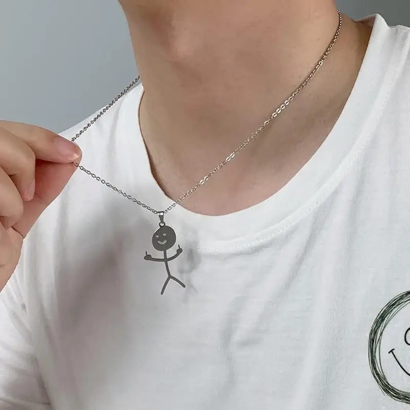Hip Hop Funny Doodle Pendant Necklace For Man Woman Funny Stickman Middle Finger Rock Punk Jewelry Party Gift