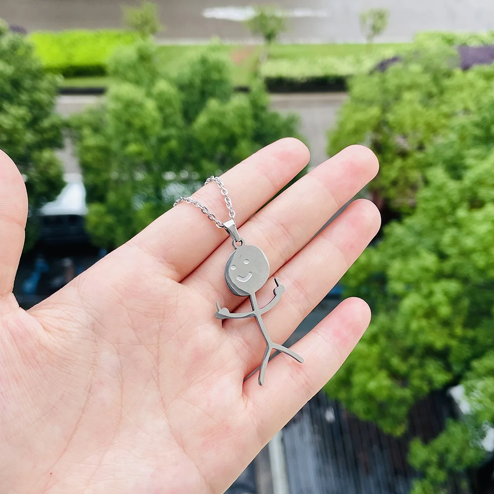 Hip Hop Funny Doodle Pendant Necklace For Man Woman Funny Stickman Middle Finger Rock Punk Jewelry Party Gift