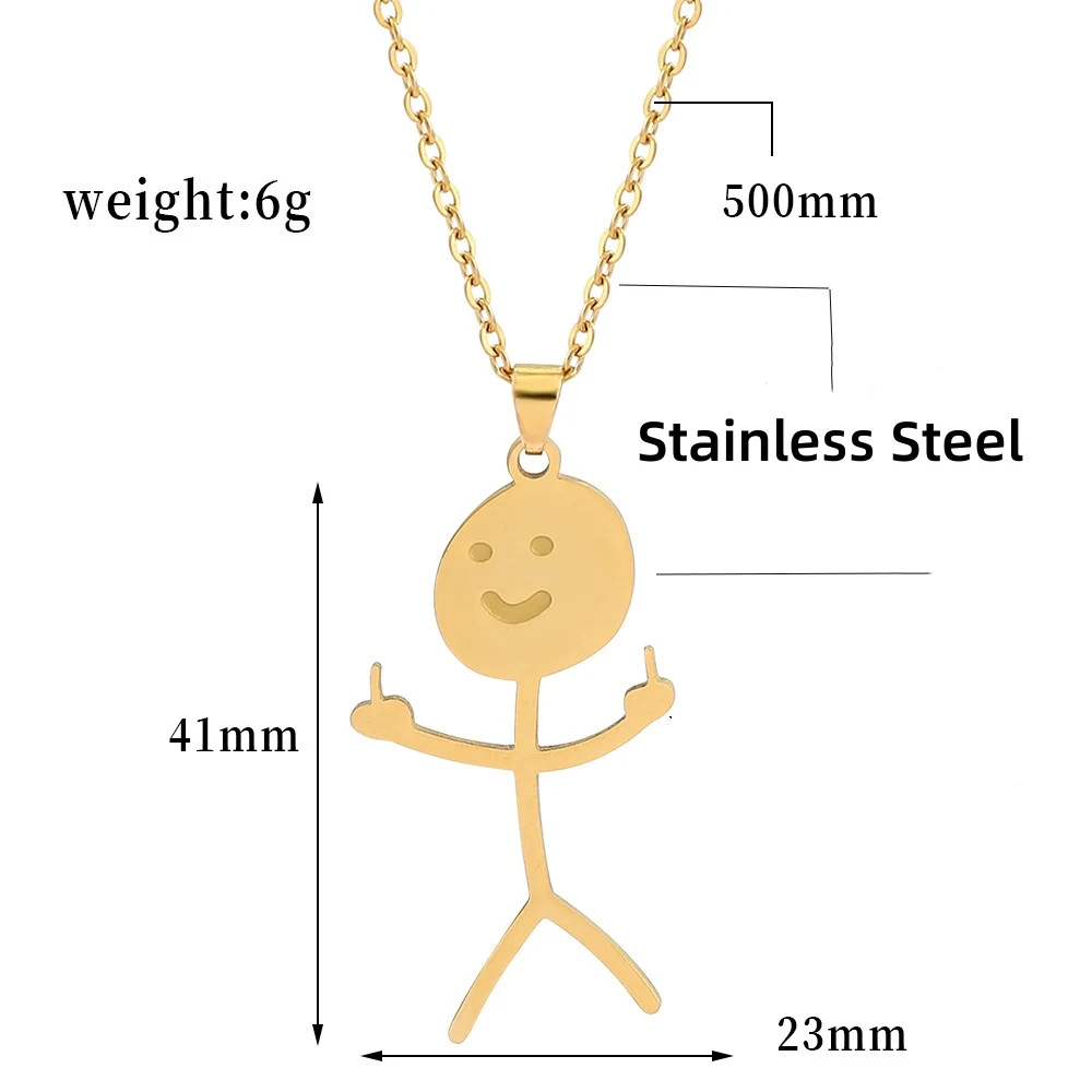 Hip Hop Funny Doodle Pendant Necklace For Man Woman Funny Stickman Middle Finger Rock Punk Jewelry Party Gift