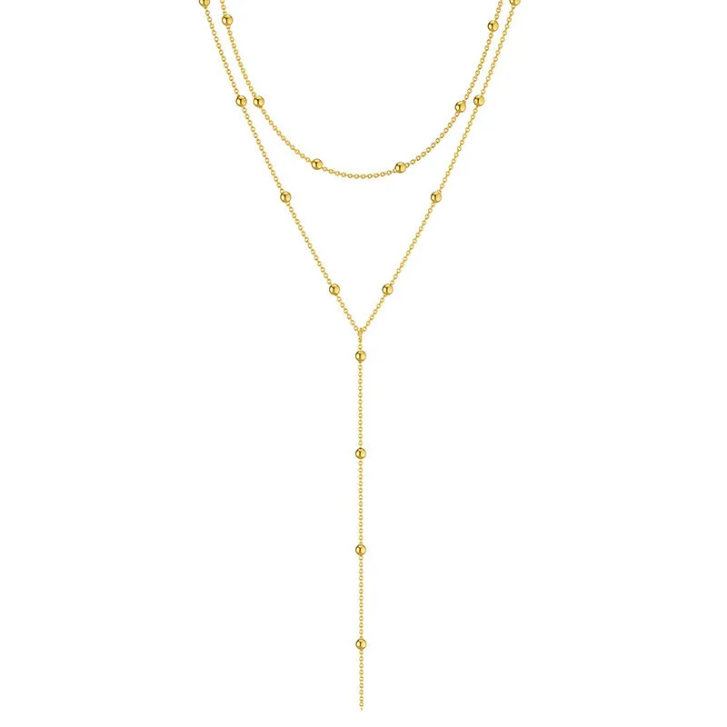 Gold Plated Lariat Necklace for Women Double Laryer Long Chain Drop Pendant Choker Necklaces Fashion Gifts