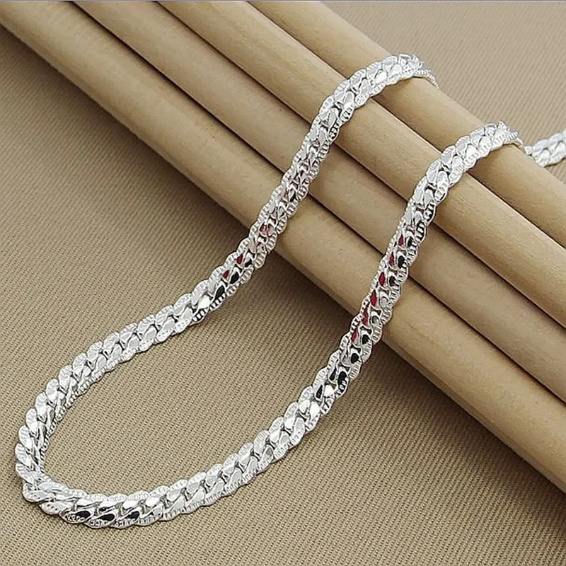 925 Sterling Silver 6MM Full Sideways Chain Necklace for Women Men Fashion 8/18/20/22/24 Inch Jewelry Sets Wedding Jewelry Gift