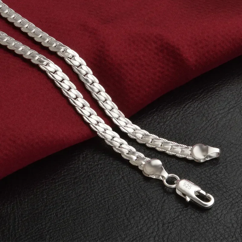 925 Sterling Silver 6MM Full Sideways Chain Necklace for Women Men Fashion 8/18/20/22/24 Inch Jewelry Sets Wedding Jewelry Gift