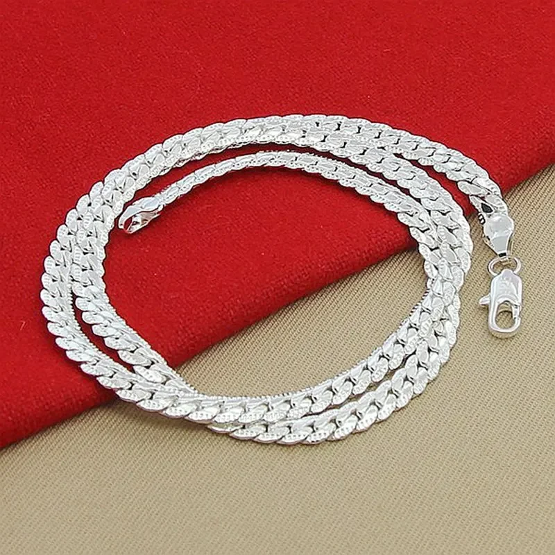925 Sterling Silver 6MM Full Sideways Chain Necklace for Women Men Fashion 8/18/20/22/24 Inch Jewelry Sets Wedding Jewelry Gift