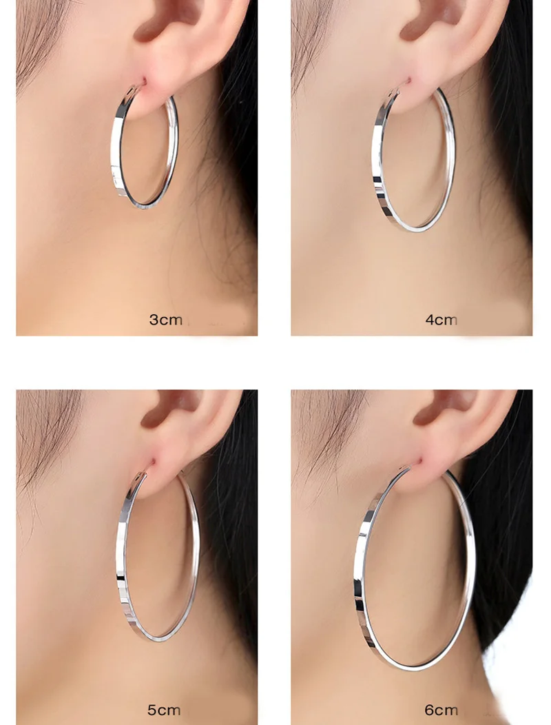 Original 925 Sterling Silver Hoop Earrings 3-6CM For Women Exquisite Student Girlfriend Jewelry Accessories Wedding Fashion Gift