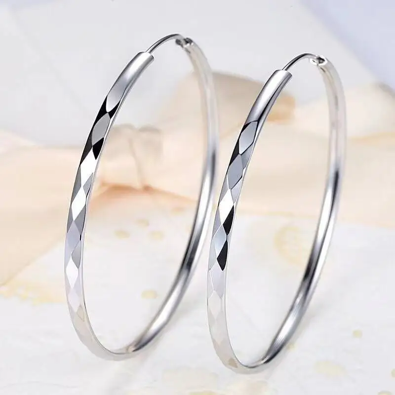 Original 925 Sterling Silver Hoop Earrings 3-6CM For Women Exquisite Student Girlfriend Jewelry Accessories Wedding Fashion Gift