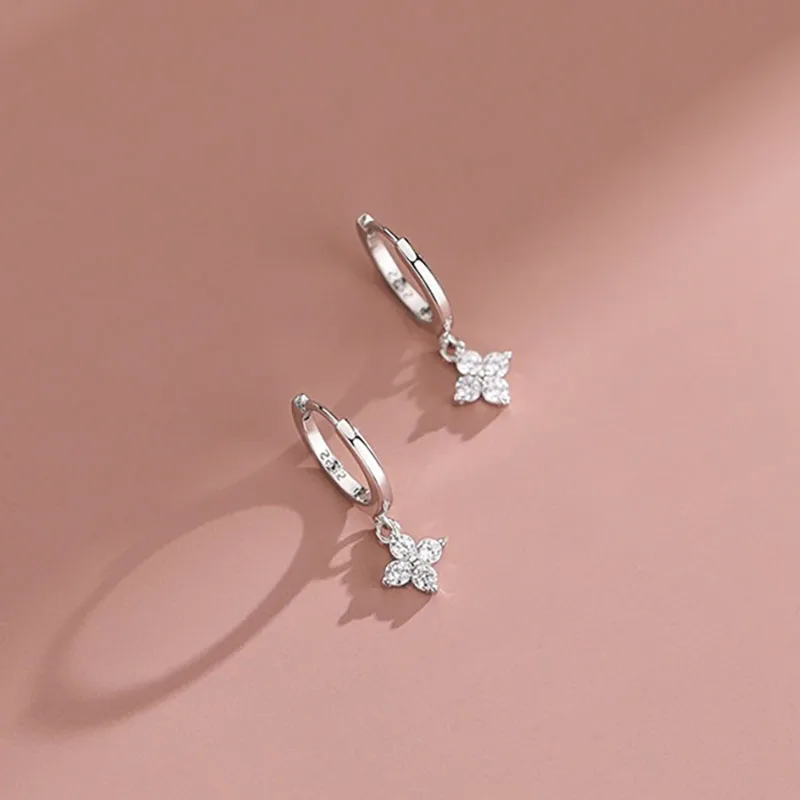925 Sterling Silver Needle Clover Hoop Earrings Trendy Elegant Wedding Party Eardrop Jewelry Accessories Gift for Women Girls