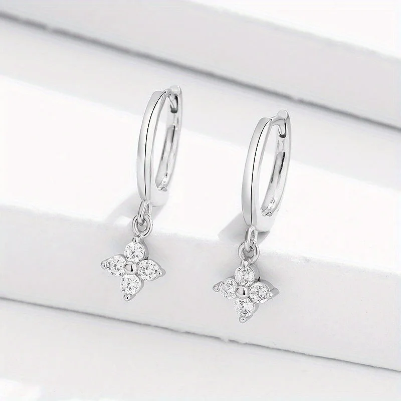 925 Sterling Silver Needle Clover Hoop Earrings Trendy Elegant Wedding Party Eardrop Jewelry Accessories Gift for Women Girls