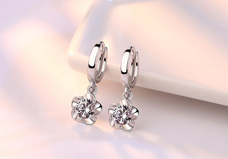 925 Sterling Silver Earrings Jewelry High Quality Retro Simple Pattern Purple White Zircon Earrings Hot Sale