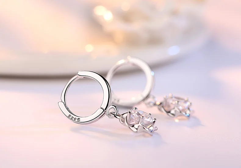 925 Sterling Silver Earrings Jewelry High Quality Retro Simple Pattern Purple White Zircon Earrings Hot Sale