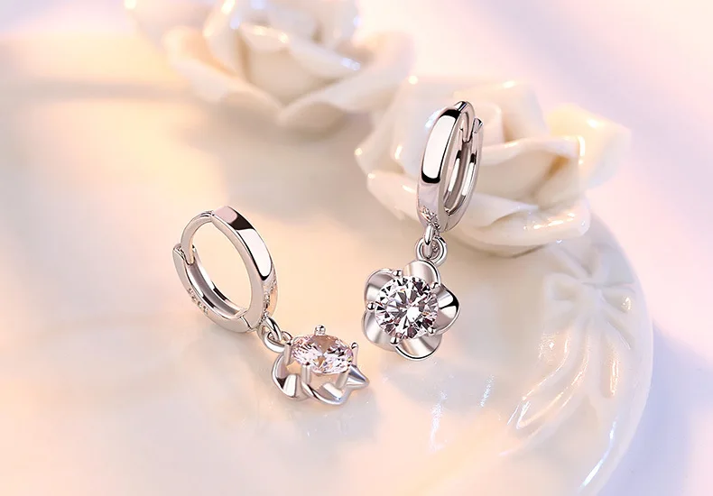 925 Sterling Silver Earrings Jewelry High Quality Retro Simple Pattern Purple White Zircon Earrings Hot Sale