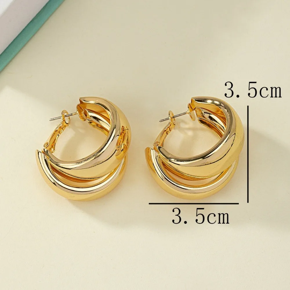 Personality Fashion Gold Color Double Layer Circle Hoop Earrings for Women Charm Simple  Statement Earrings Jewelry Accessories
