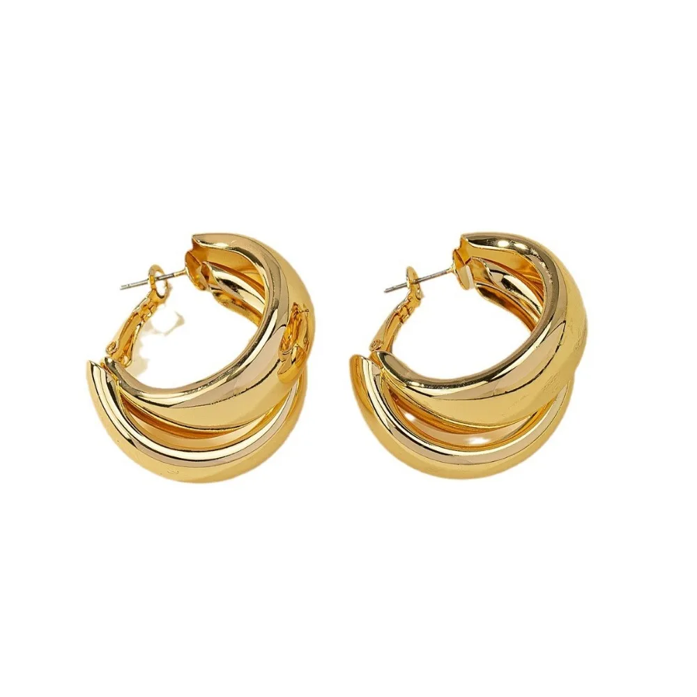 Personality Fashion Gold Color Double Layer Circle Hoop Earrings for Women Charm Simple  Statement Earrings Jewelry Accessories