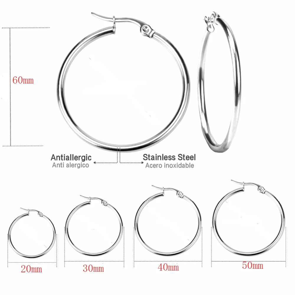 Hoop Earrings Small Big Circle Women Exaggerated Hoop Ear Loop Smooth Ring Round Earring Stainless Steel Jewelry Wholesale
