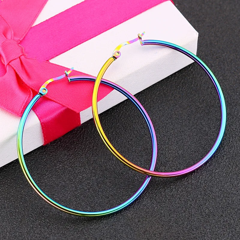 Hoop Earrings Small Big Circle Women Exaggerated Hoop Ear Loop Smooth Ring Round Earring Stainless Steel Jewelry Wholesale