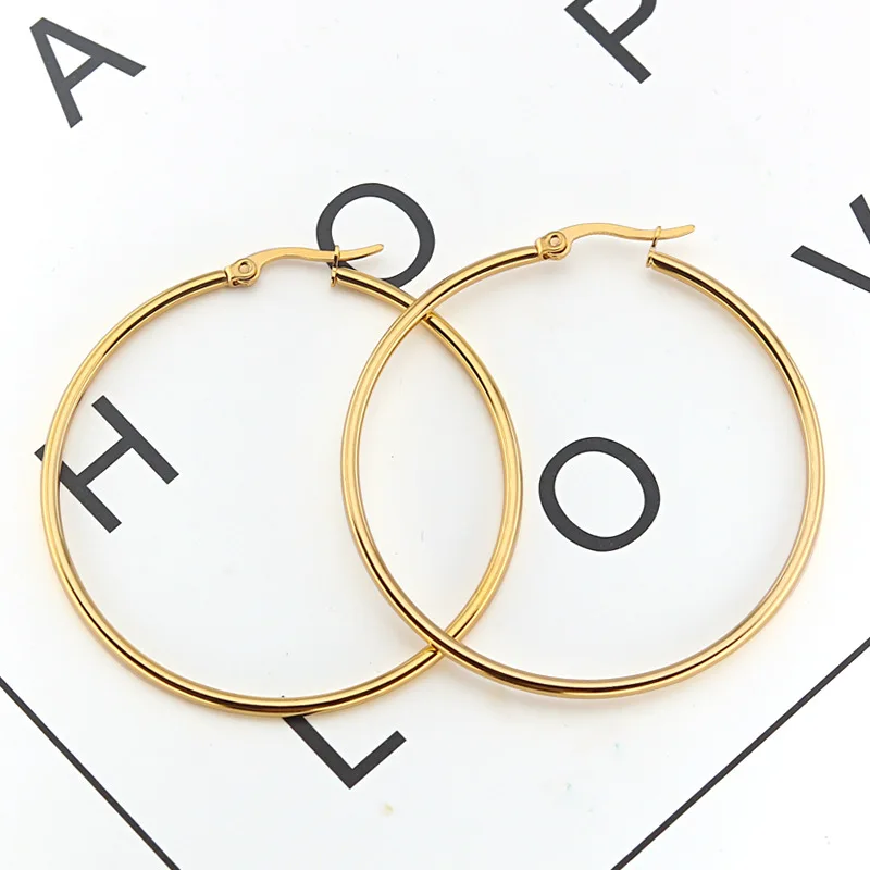 Hoop Earrings Small Big Circle Women Exaggerated Hoop Ear Loop Smooth Ring Round Earring Stainless Steel Jewelry Wholesale