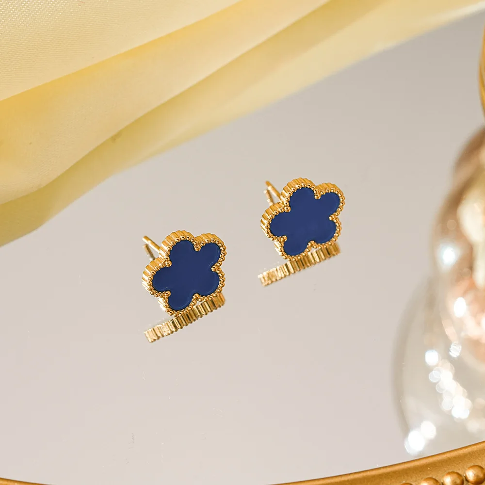 Simple Fashion Elegant Stainless steel 18K gold-plated Fiver-leaf Clover Earrings light luxury niche senior sense of five flower