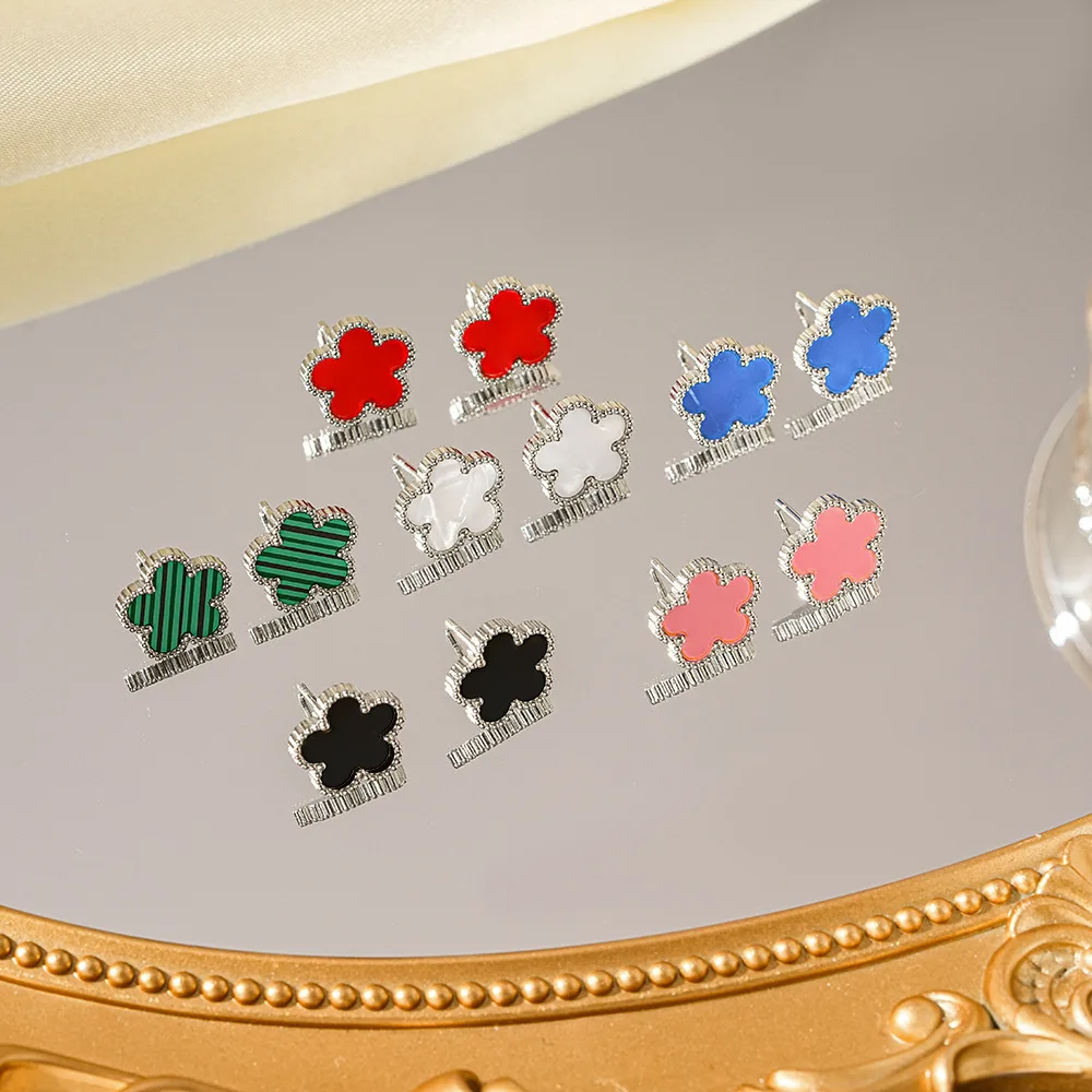 Simple Fashion Elegant Stainless steel 18K gold-plated Fiver-leaf Clover Earrings light luxury niche senior sense of five flower